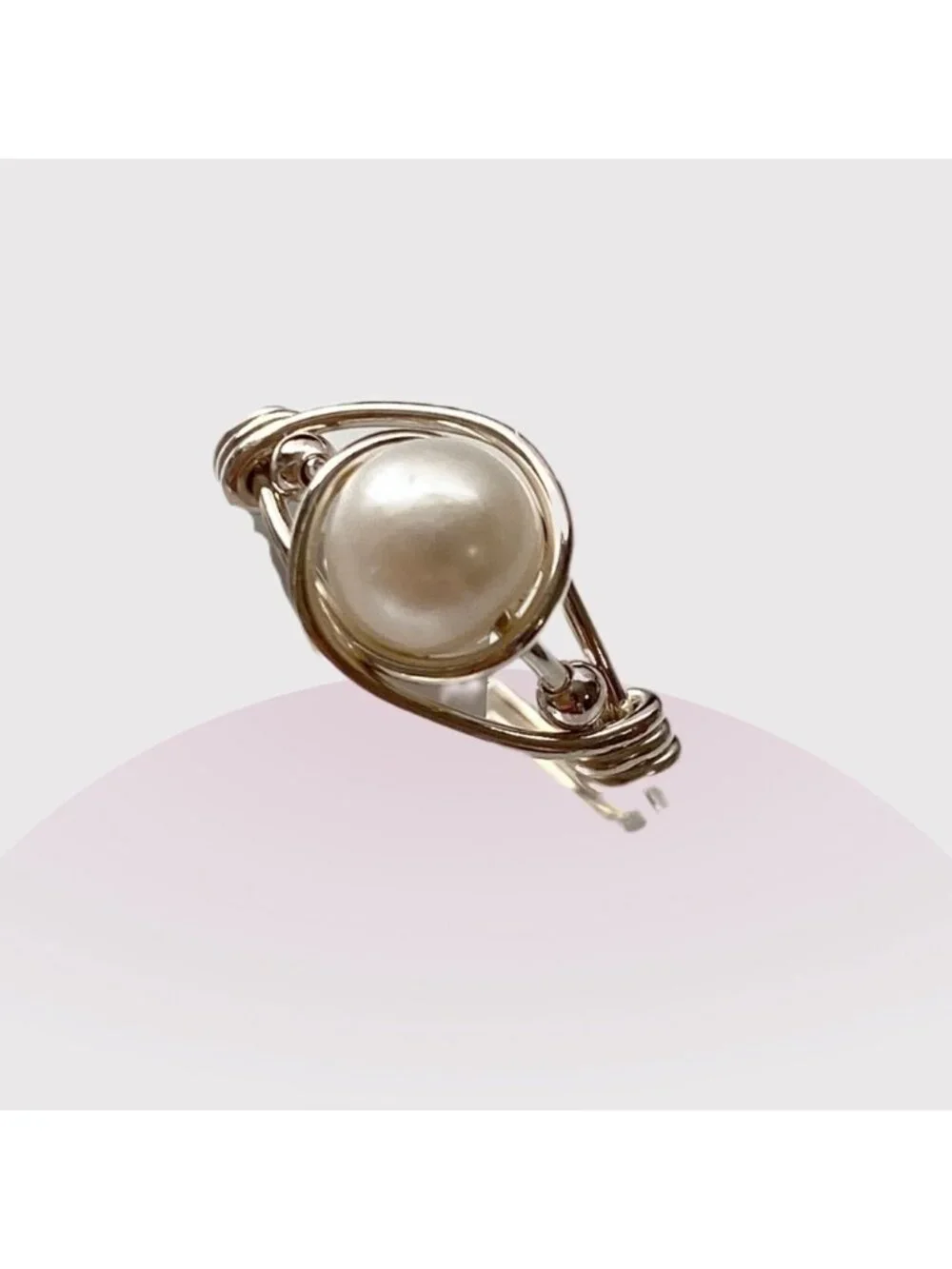Sterling Silver wire wrapped Pearl Ring size 5